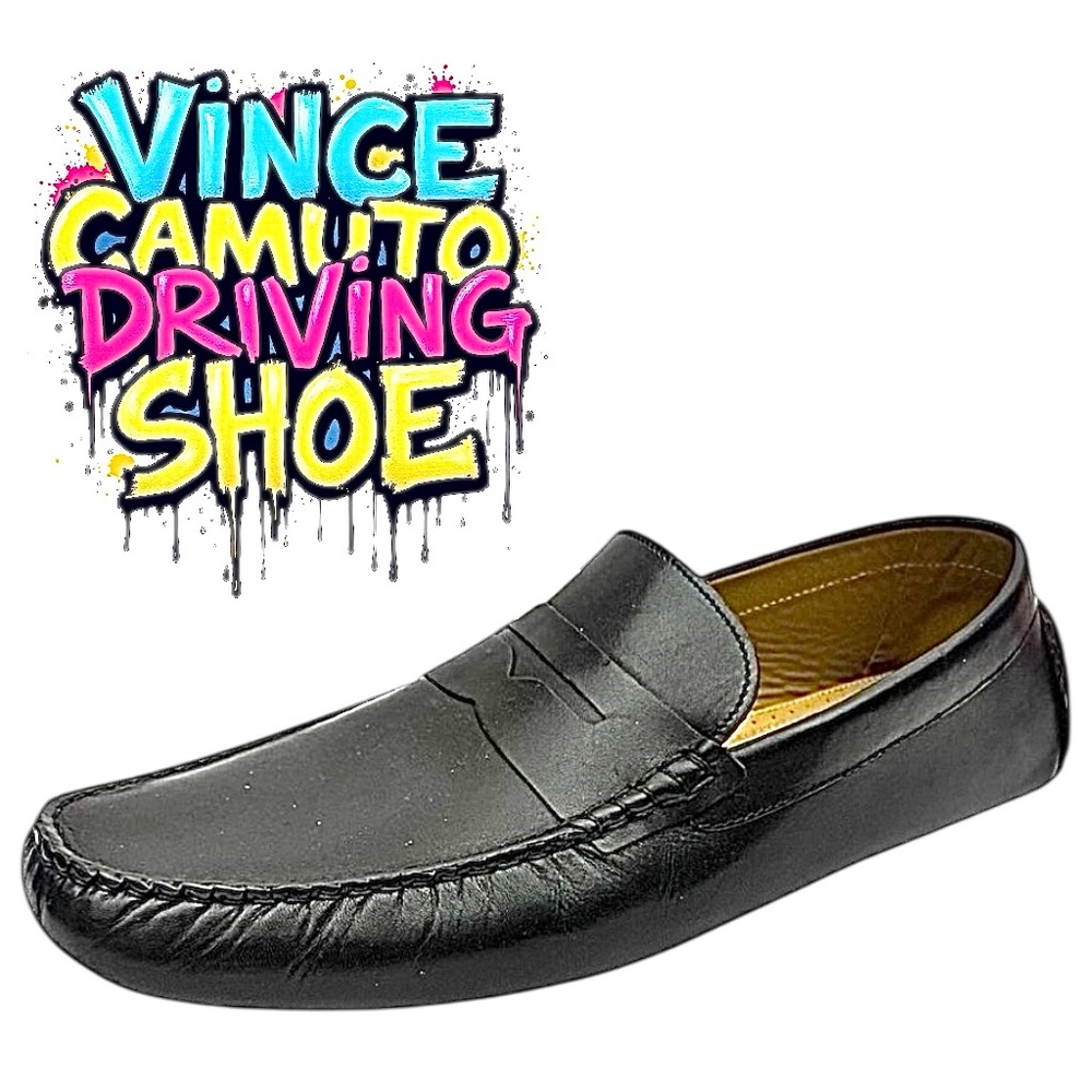 Vince Camuto Black Leather Men’s Driving Moc Pre-Owned EUC Size 14 Medium